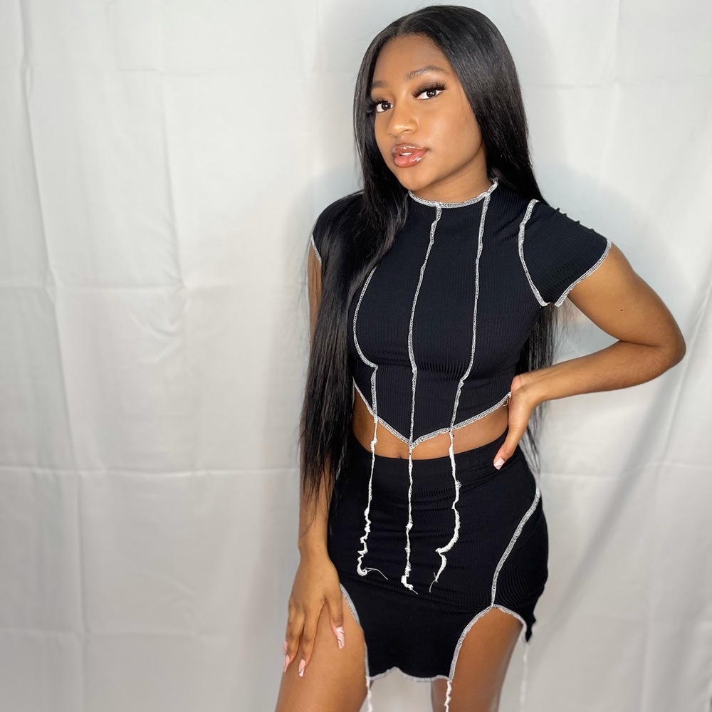 OVERLOCK STITCH TOP AND SKIRT SET